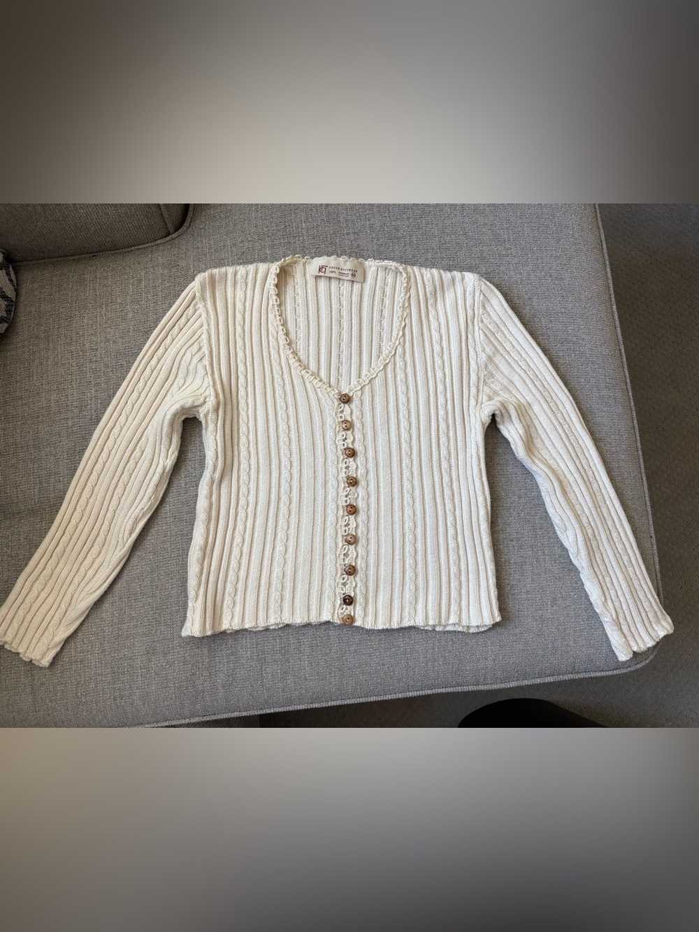 Off White Cable-Knit Button Cardigan Sweater (100% BAMBAKI Cotton)